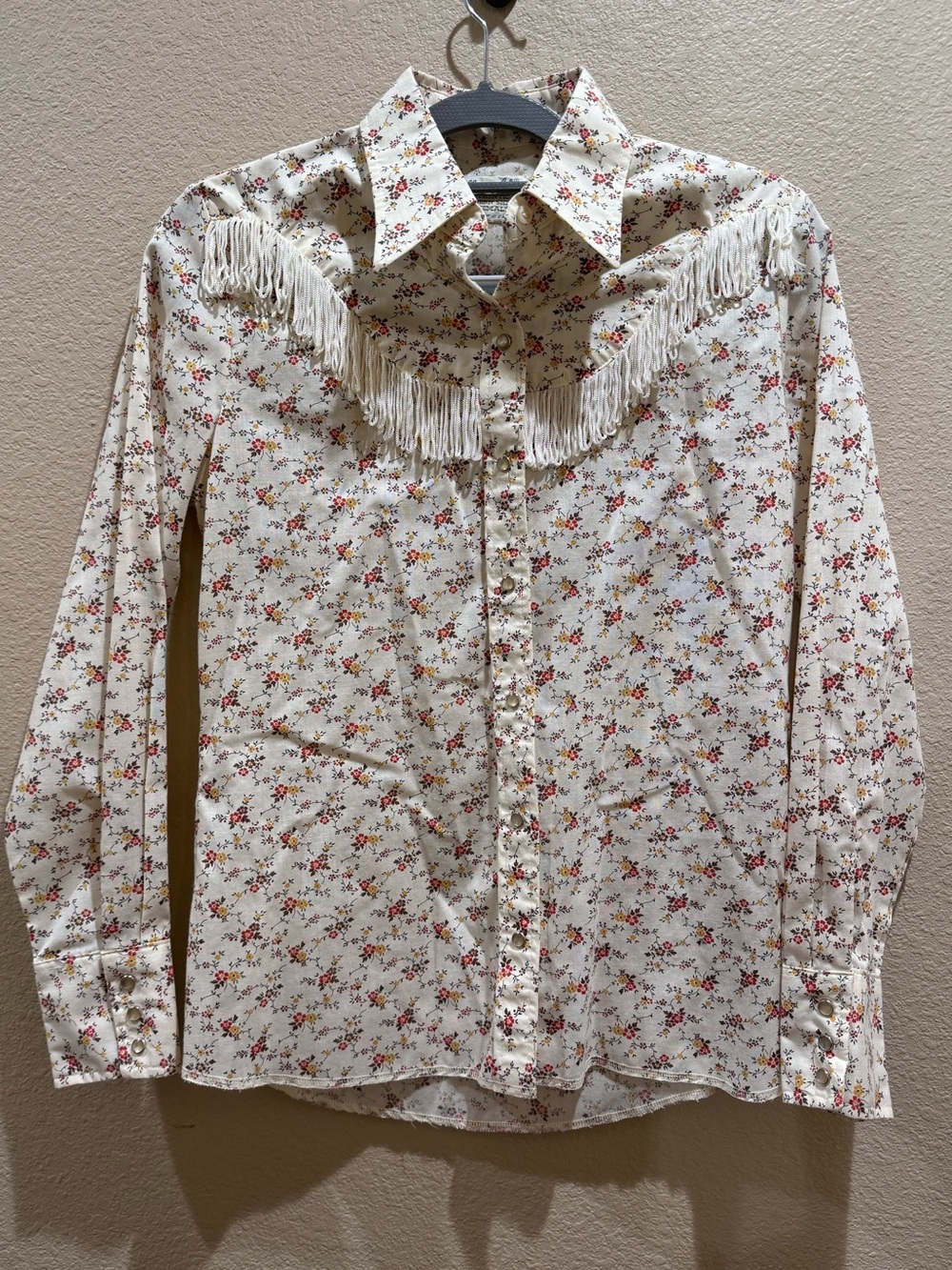 Vintage 70s Wrangler Floral Fringe Pearl Snap Western Shirt 36